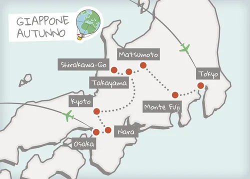 mappa itinerario Giappone autunnale